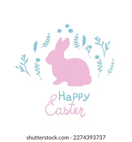 Easter Bunny surrounded by flowers. Happy easter.Stock vector illustration.Easter rabbit.