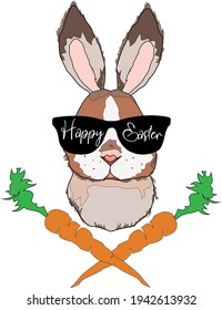 Easter Bunny Svg. Bunny With Glasses. Kid's Easter Design. Easter Svg.Vector illustration isolated on white background. Easter Bunny shirt design. Bunny cutting file for Silhouette and Cricut. svg