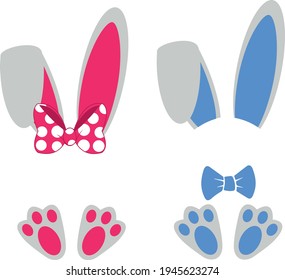 Easter bunny Svg vector Illustration isolated on white background. Easter 
rabbit for Cricut and Silhouette.Easter decoration for shirt and scrapbooking. Pink bunny girl and blue bunny boy svg