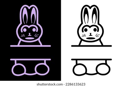 Easter bunny Svg vector Illustration isolated on white background. Easter rabbit egg split monogram for Cricut and Silhouette.