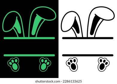 Easter bunny Svg vector Illustration isolated on white background. Easter rabbit egg split monogram for Cricut and Silhouette.