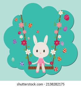 Easter bunny swing with egg background flat design 