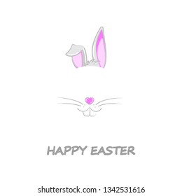 Easter Bunny with teeth and muzzle in the form of heart. Happy Easter greeting card.