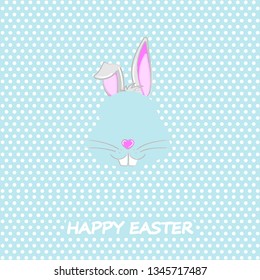 Easter Bunny with teeth and muzzle in the form of heart. Happy Easter greeting card.