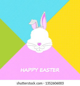Easter Bunny with teeth and muzzle in the form of heart. Happy Easter greeting card.