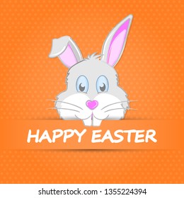 Easter Bunny with teeth and muzzle in the form of heart. Happy Easter greeting card.