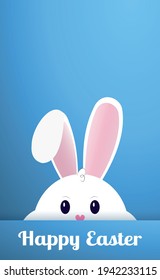 Easter Bunny with Thick Cheeks and Happy Holidays - Vector illustration