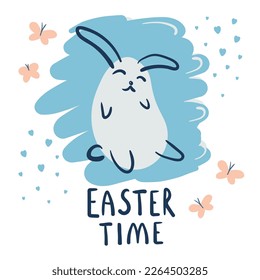 Osterhase mit Ostern-Zeitraffer. handgezeichnet Osterhase auf hellweißem Hintergrund