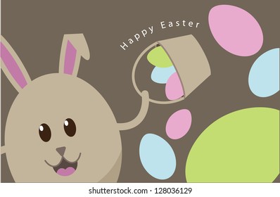 Easter Bunny Tossing Eggs. EPS 8 vector, no open shapes or paths. Grouped for easy editing.