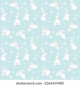 Easter bunny trendy pattern. Minimalist holiday characters, cute stylized rabbits, vector illustration background