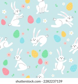 Easter bunny trendy pattern. Minimalist holiday characters, cute stylized rabbits, vector illustration background
