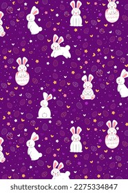 Easter bunny trendy seamless pattern. Minimalist holiday characters, cute stylized rabbits, vector illustration background
