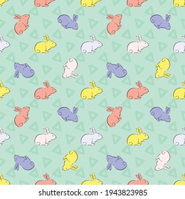 Easter Bunny Triangle Seamless Patten. Vector illustration. Great for Easter, birthday, party, gift wrapping, wallpaper, textile and scrapbook 