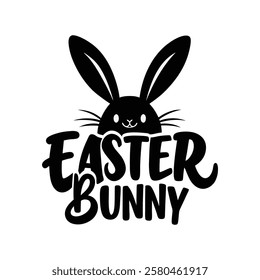  Easter bunny typography logo, Happy Easter lettering text with cute bunny ears. Isolated on white background.