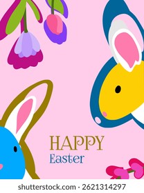 Easter Bunny Vector Background With Egg Face And Assorted Flowers