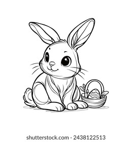 Easter bunny, vector, black outline, white background