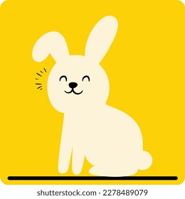 Easter bunny Vector cartoon happy rabbit isolated on yellow background