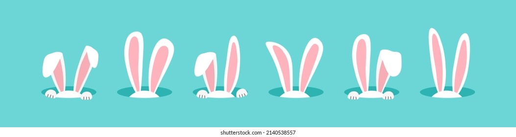 Easter Bunny Vector Icon, Rabbit In Hole, Cartoon Ears On Blue Background. Cute Animal Illustration. Chinese New Year 