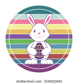 Ilustración vectorial del conejo de Pascua y diseño colorido en el fondo blanco.