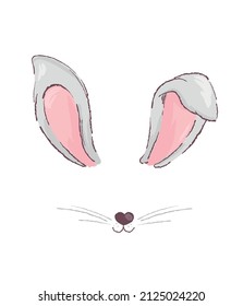 Easter bunny vector illustration. Bunny ears and nose isolated on white background.