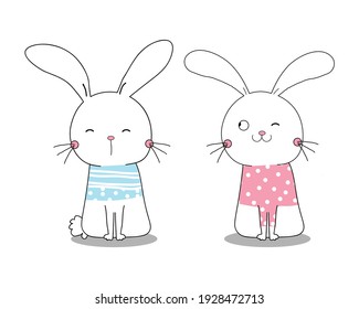 Easter bunny vector illustration.Cute rabbit character design.animal set.