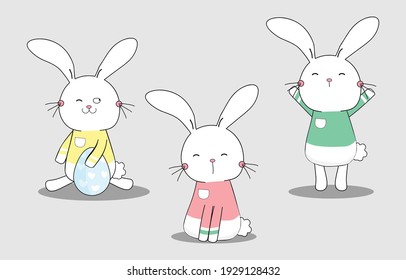 Easter bunny vector illustration.Cute rabbit character design.animal set.