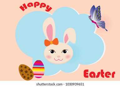  Easter bunny vector image with eggs and butterfly.