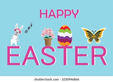  Easter bunny vector image with lily,egg and butterfly.