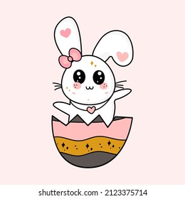 easter bunny in vector kawaii cartoon style with egg