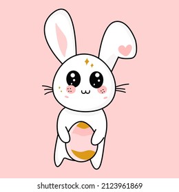 easter bunny in vector kawaii cartoon style with egg