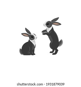 Easter bunny. Vector rabbits set. Cartoon rabbits set. Easter bunnies standing, sitting, jumping. Vector EPS