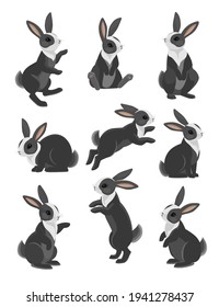 Easter bunny. Vector rabbits set. Rabbits sitting, jumping. Vector eps