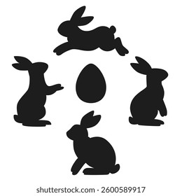 Easter bunny vector silhouette with egg – minimal black rabbit illustration for festive holiday designs and decor