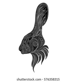 The Easter Bunny. Vector silhouette gray rabbit patterns