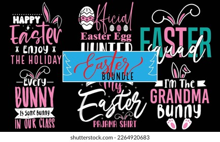 Easter Bunny Vector T-Shirt Design Bundle | Hoppy Peeps Hunt Silhouette Series  Plate Typography Quote | My First Baby Motivational Sticker Calligraphy Apparel Template Black Lettering Ready eps