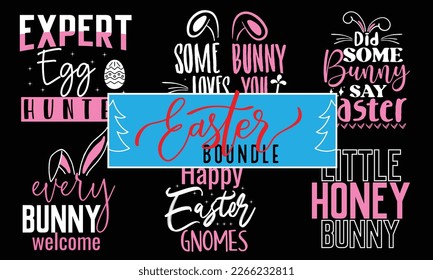 Easter Bunny Vector T-Shirt Design Bundle | Hoppy Peeps Hunt Silhouette Series  Plate Typography Quote | My First Baby Motivational Sticker Calligraphy Apparel Template Black Lettering Ready eps