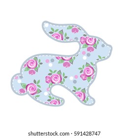Easter Bunny. Vector vintage rabbit with roses