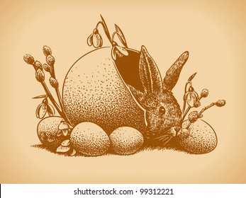 Easter Bunny Vintage Style. Vector illustration