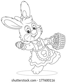 Easter Bunny walking with a basket of eggs