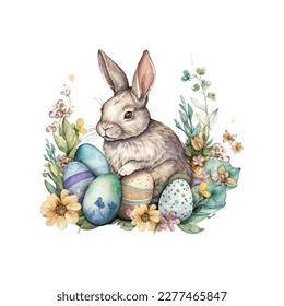 easter bunny watercolor vector illustrations for tshirt, sticker, mug, printing, sublimation