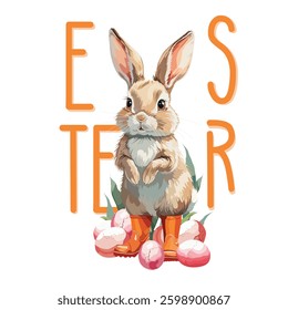 Easter bunny in watercolour style. Happy esater concept. Rabbit in boots.