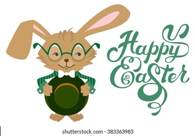 Easter bunny wearing glasses. Isolated on white illustration