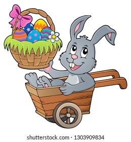 Easter bunny in wheelbarrow image 2 - eps10 vector illustration.