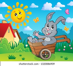 Easter bunny in wheelbarrow image 5 - eps10 vector illustration.