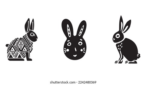 Easter bunny whimsical illustration set. Spring holiday pet bunny vector.