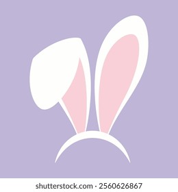 easter bunny white ears isolated, cartoon cute rabbit headband for poster, banner or invitation cards, flat vector illustration