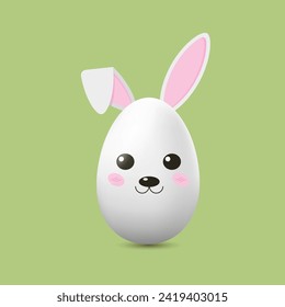 Easter bunny. White egg. Illustration. Vector. Cartoon. EPS10. Green background.