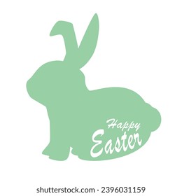 Easter bunny with white Happy Easter text, spring festive icon or illustration to decorate walls, table, nursery, windows, doors etc. or to be a card to send to family and friends. 