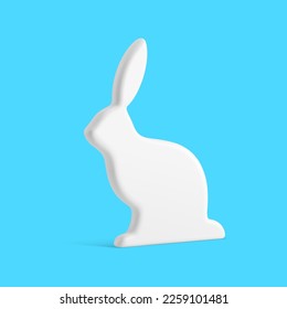 Easter bunny white porcelain slim festive statuette 3d icon decor element realistic vector illustration. Premium minimalist rabbit hare holiday character ceramic isometric bauble decorative design