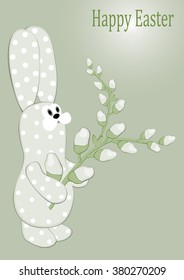 Easter bunny and willow. Vector illustration.